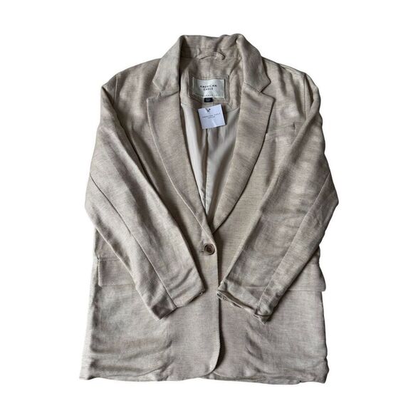 American Eagle Outfitters Jackets & Blazers - American Eagle AEO Blazer Jacket NEW Oversized Linen Blend Preppy Cream Medium